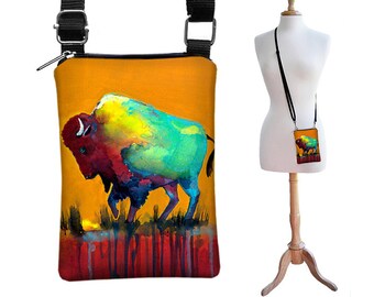 SALE Clara Nilles Small Shoulder Bag iPhone Purse Cross Body Cell Phone Case - Bison Buffalo orange red blue turquoise yellow RTS