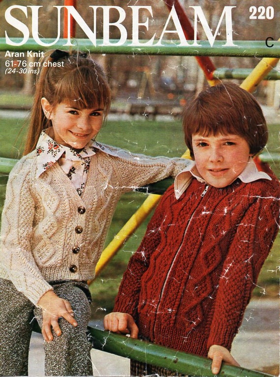 childs / childrens aran cardigans knitting pattern pdf aran