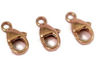 Three Rose Gold Filled Lobster Claw Clasp, 9mm, Rose Gold Findings, Jewelry Supplies, Set of 3 Small Rose Gold Clasps (F 117rgf)