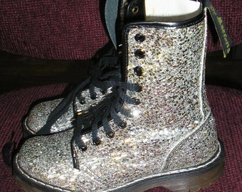Vintage, 80s, Silver glitter, Doc Marten, boots, size 2 UK, 4 US, MINT, glitter boots, Made in England