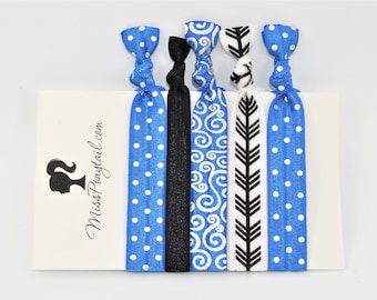 Elastic Hair Ties, Blue, Black, Arrows, Silver, Swirls, FOE Hair Ties, Hair Accessories, Ponytail Holder, Knotted Hair Ties missponytail