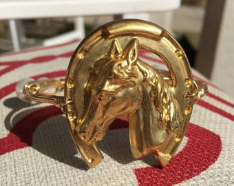 Horseshoe Bangle || Carolina Cup || Kentucky Derby || SteepleChase Horse Race || Wire-wrapped Bangle || Brass Stamped || Lucky Horseshoe