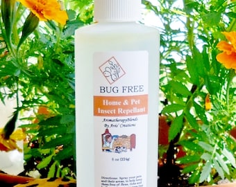 Bug Free Home & Pet Insect Repellent Spray, Natural, Organic, Eco Friendly and Nontoxic, 8oz Size.