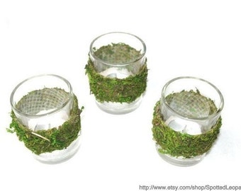 Moss covered tealight candle holder votive