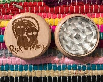 rick and morty carved 2 piece wooden grinder silhouette gift