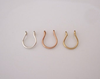 Set of three fake septum nose rings in sterling silver, yellow and rose gold filled