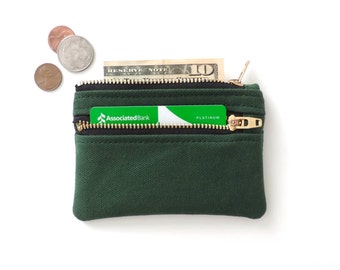 Canvas Wallet Pouch Double Zipper Coin Purse Slim Wallet Green
