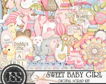 On Sale 50% Sweet Baby Girl Digital Scrapbook Kit for Digital Scrapbooking and Paper Crafting