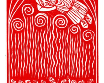 St. Christina the Astonishing - original linoleum block print