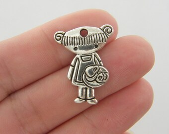 4 Waitress girl charms antique silver tone P63