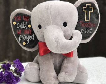 Baptism gift, boy baptism gift, baptism keepsake, boy keepsake, stuffed animal, personalized stuffed elephant, baby gift, dedication gift