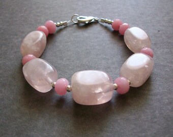 Rose Quartz Bracelet Pink Bracelet Peruvian Opal Bracelet Big Bold Bracelet SP Big Stone Bracelet Semi Precious Bracelet Birthstone Bracelet