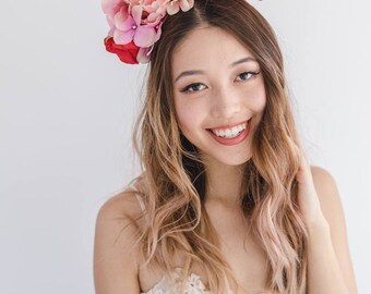 peach red pink flower crown headband // spring racing flower headpiece / spring carnival headpiece / spring races flower fascinator