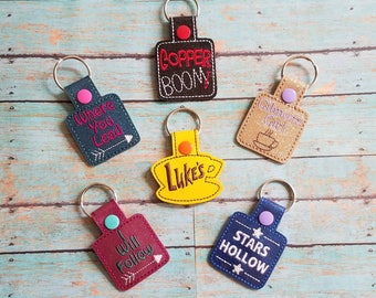 Gilmore Vinyl Key Fob Snap Tab! Luke's! Where You Lead I Will Follow! Copper Boom! Stars Hollow! Girls! Customize Your Color Thread & Vinyl!