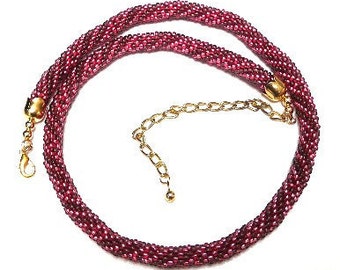Bead Crochet Necklace in Hot Pink and Amethyst
