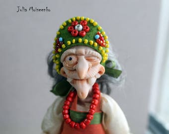 Made to order Miniature Dollhouse Russian Witch Baba Yaga OOAK Doll and OOAK Outfit 12th Scale