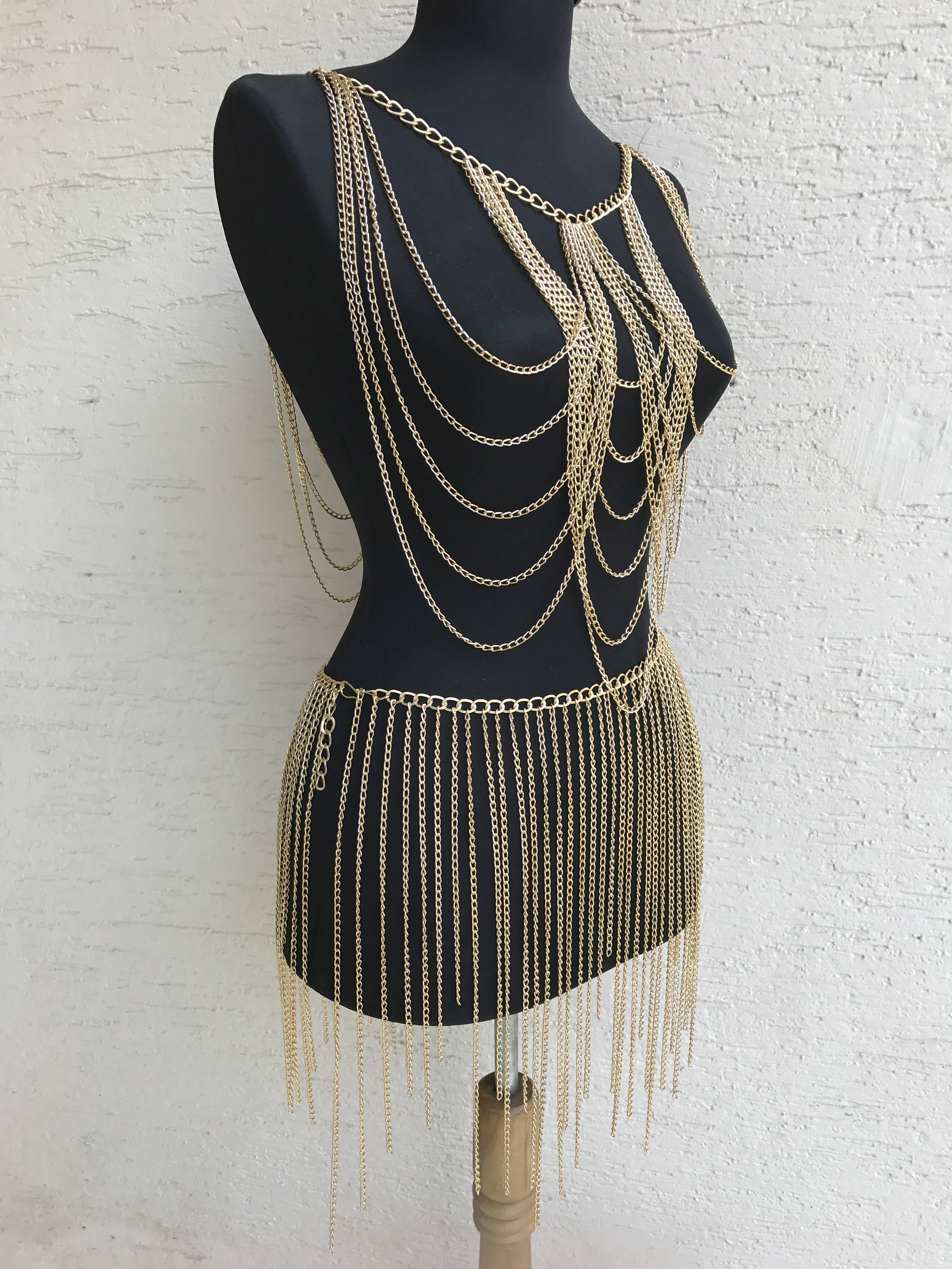 Gold Chain Dress Shoulder And Waist Chain Skirt Body 