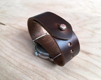 Horween Chromexcel Pass Through watch strap, Timex Weekender 16mm 18mm 20mm 22mm 24mm, button stud