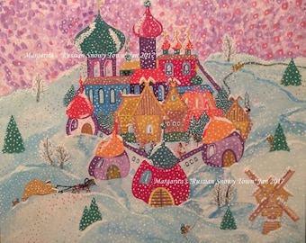 Slavic Naive Art "A Russian Snowy Town"