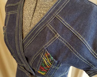 Vintage, 1970's, 70's, Side Effects, Denim, Wrap, Short Sleeve, Dress, Like New
