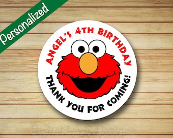 40 PRINTED Elmo Birthday Party Labels Sesame Street Rounded Stickers Personalized Elmo & Abby circle labels Cupcake Toppers Favor Bag Label