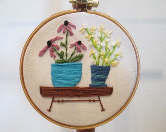 Petite Fiber Art 2 Potted Plants with Blooms