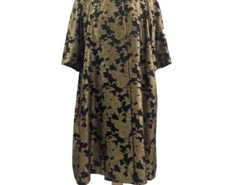 1950s Gold & Black Brocade Three Quarter Sleeves Swing Evening Coat