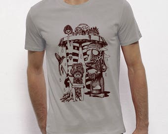 Hand Screenprinted T-shirt / Hello Tiki / Opal