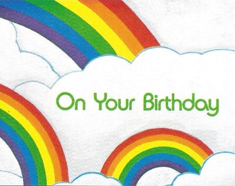 Vintage 1980's Unused Blank Happy Birthday Card - Rainbows