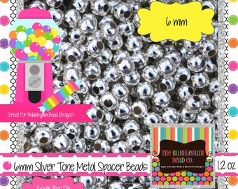 SILVER SPACER Beads 6mm 1.2 oz Findings Spacer Beads Gumball Beads Supplies BUBBLEGUM Beads, Silver Beads Gum Ball Beads Metal Spacers