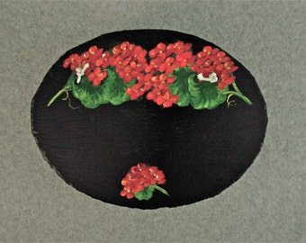 Painted Oval Slate - Red Geraniums *Personalized No Charge*