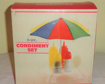 Boxed 6 Piece Ketchup Mustard Salt Pepper Acrylic Table Umbrella CONDIMENT SET