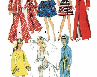 1960s Vintage Barbie Doll Clothing PATTERN 2123 Francie Casey Julia Christie Jumpsuit Scarf Vest Dress Coat Hat Boots PDF File