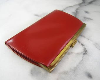 Vintage Leder Brieftasche Geldbörse, Retro-1970er Jahre Leder Geldbörse Geldbeutel, Mid Century dunkelrotem Leder Geldbörse, rotem Leder Geldbörse Spange