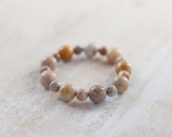 Agatized fossil coral bracelet, natural coral stone bracelet