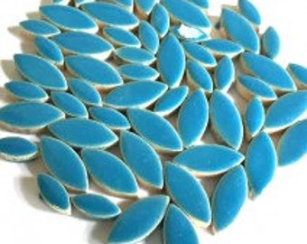 Turquoise Blue Glazed Ceramic Petal Leaves Mix (35-40)//Mosaic Supplies//Mosaic Pieces//Crafts//Mosaic Tiles