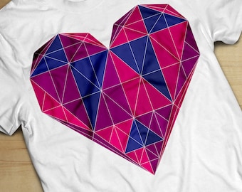 Bisexual Pride Heart T-Shirt | LGBT | Gay Pride | Tee | Unisex Womens Mens
