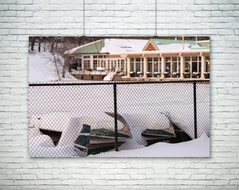 New York City Photography, NYC Classic Prints, Central Park Boathouse, Winter Retired Rowboats, Large Canvas Art, Offseason, Snow, Wall Art