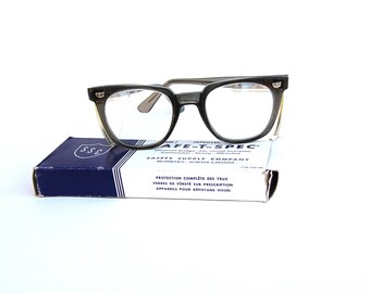 Vintage Willson Safety Glasses Charcoal Gray Rims Retro Spectacles Hipster Steampunk
