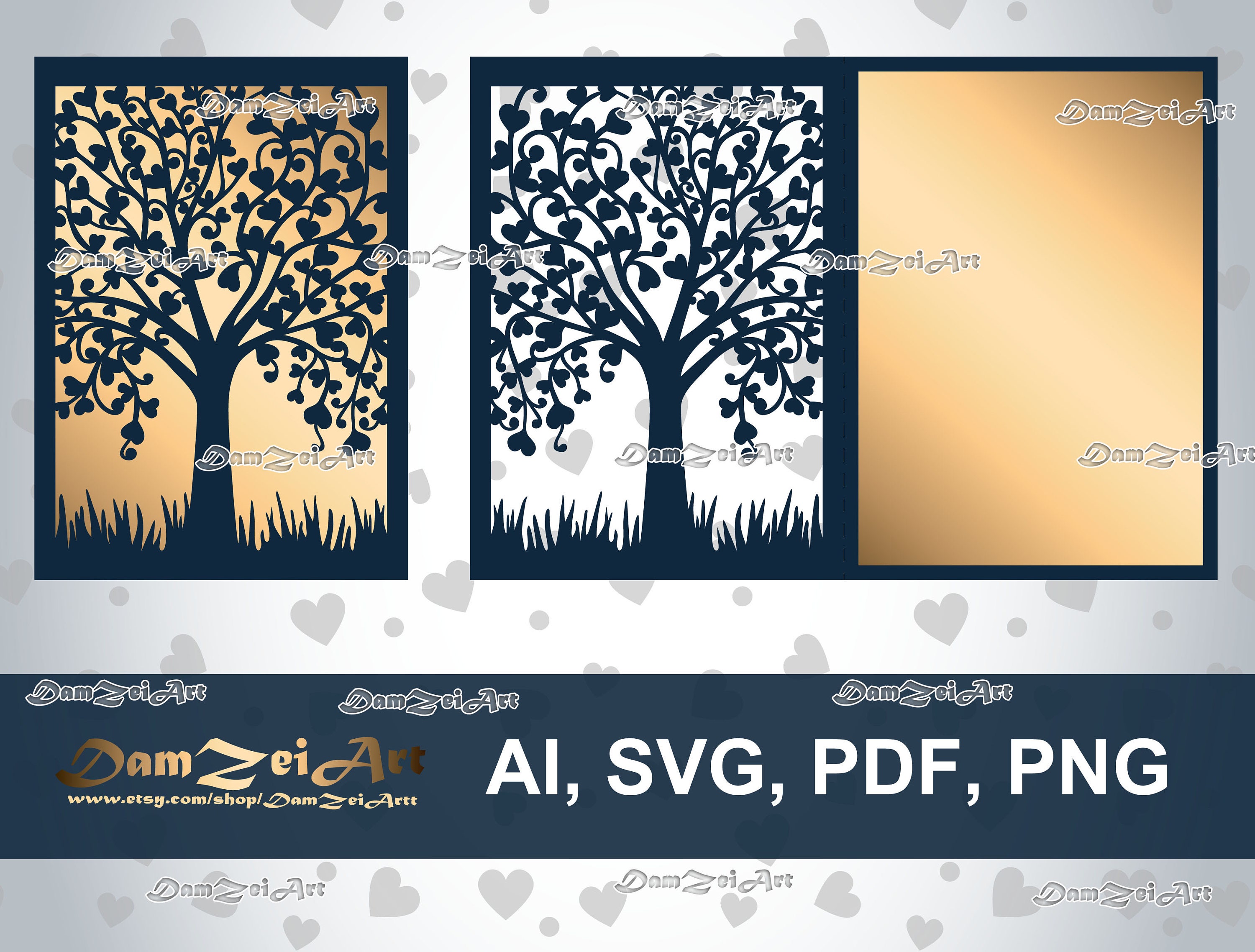 Download Tree Wedding Invitation Card laser Cut Template 5x7''