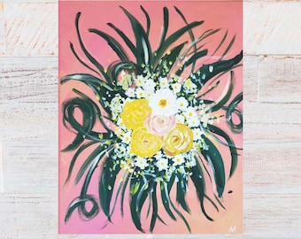 Summery acrylic impressionistic floral bouquet on canvas//Flower art//"The bouquet" 40 x 50 cm on canvas
