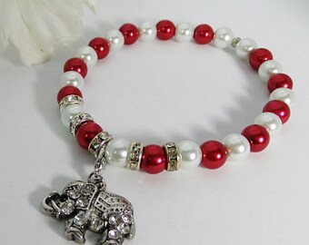 Delta Sigma Theta Inspired Elephant Bracelet, Trunk Up Elephant Bracelet, Silver and Rhinestone Elephant Charm, DST Elephant Charm Bracelet