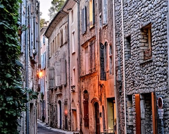 French street at dusk, South of France/ French Village/ Medieval Village Street / Travel Photo