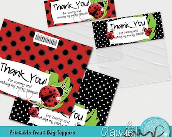 Ladybug in Red Printable Treat Bag Topper - 300 DPI