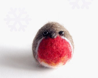 Felted bird, Needle felted Robin bird, hanging Christmas decoration