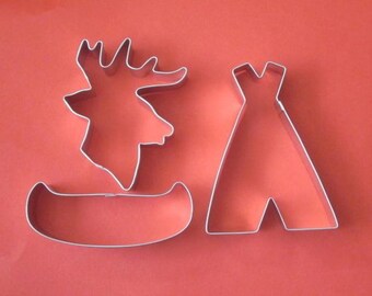 Tribal cookie cutter set ,teepee cookie cutter 4",canoe cookie cutter,deer head cookie cutter, bride shower cookie cutter. boho tepee