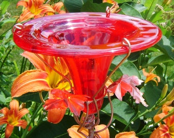 COWORKER GIFT, HUMMINGBIRD Feeder, stained glass, copper art, Red, garden art, Bird Feeder, Outdoor Home and Living