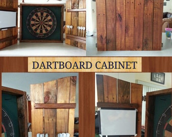 Rustic Dartboard Cabinet Made From Recycled Wood Pallet