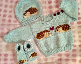 Baby Hedgehog Sweater, Hat & Boots 0-3 months Duckegg blue