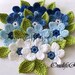 Crochet Flowers 12 pieces with 12 leaves ( Blue)
